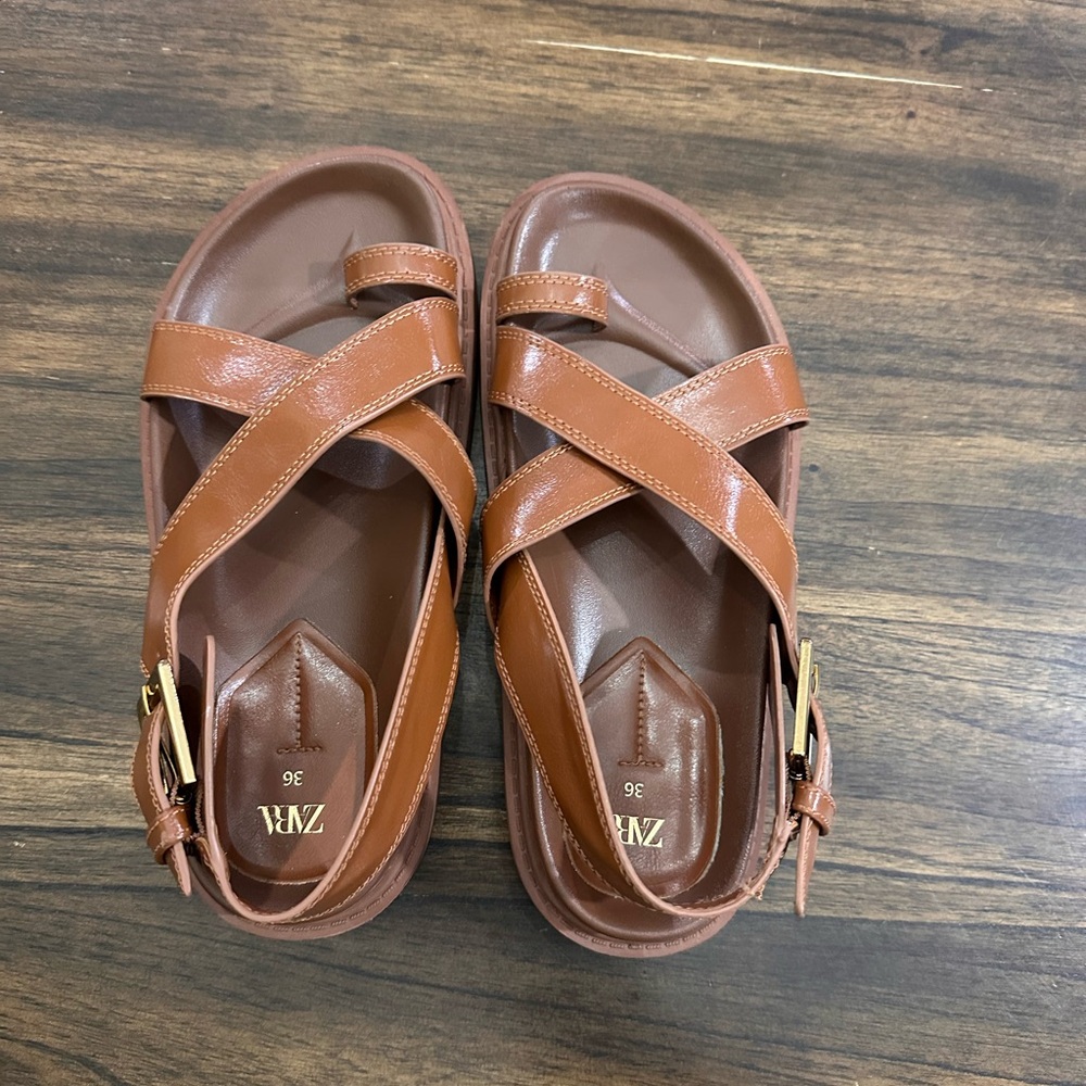 Zara Brown Leather Sandals